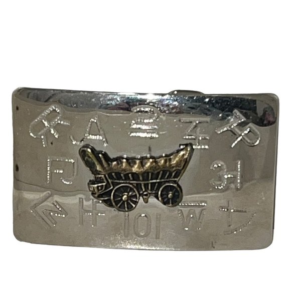 Chambers Belt Co. USA Belt Buckle Featuring Covered Wagon Branding Marks - Picture 1 of 6